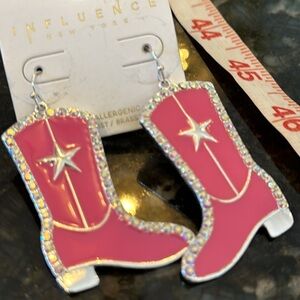New pink cowboy boot bling enamel boot earrings